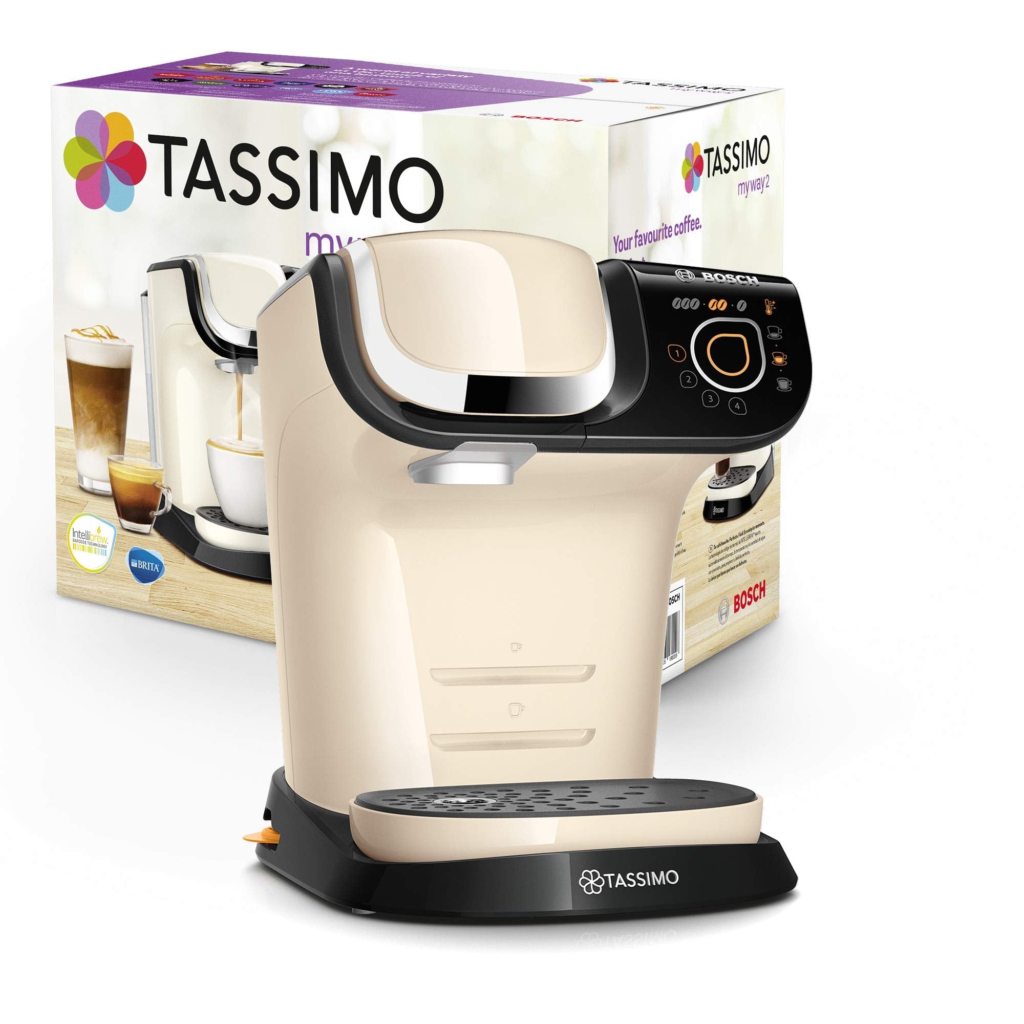 Tassimo My Way 2 TAS6507 Cafetière à capsules avec filtre à eau, 1500 W, 1,3 l, crème