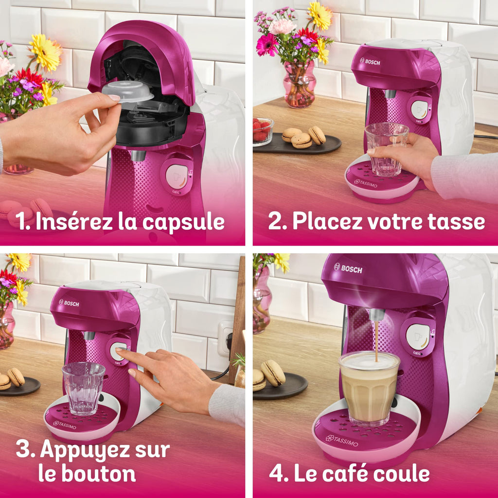 Machine à Café Tassimo Happy, tas1001, OneTouch, violet & blanc