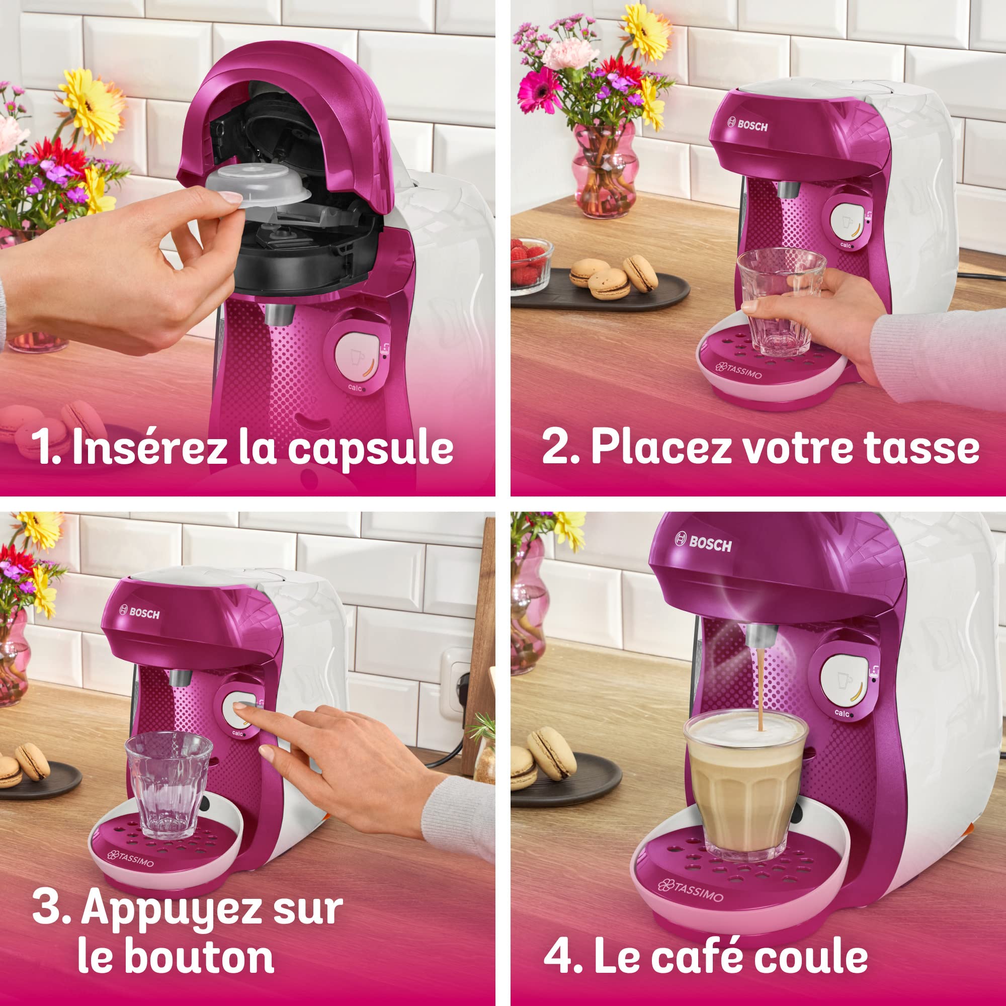 Machine à Café Tassimo Happy, tas1001, OneTouch, violet & blanc