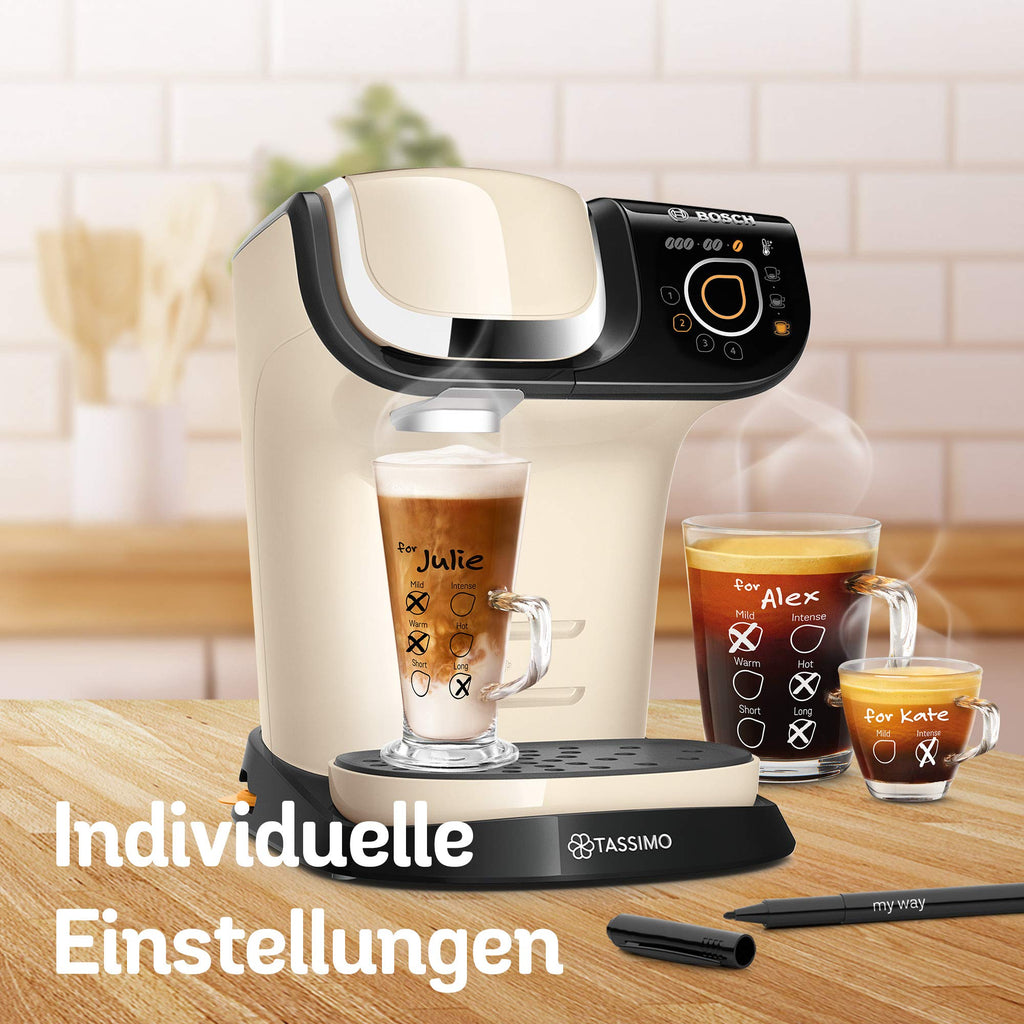 Tassimo My Way 2 TAS6507 Cafetière à capsules avec filtre à eau, 1500 W, 1,3 l, crème
