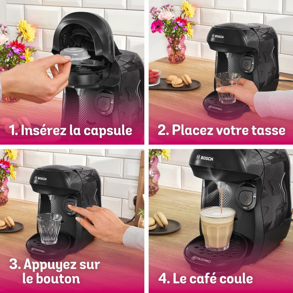 Machine à Café TASSIMO HAPPY, TAS1002N, plus de 40 boissons chaudes, Noir intense