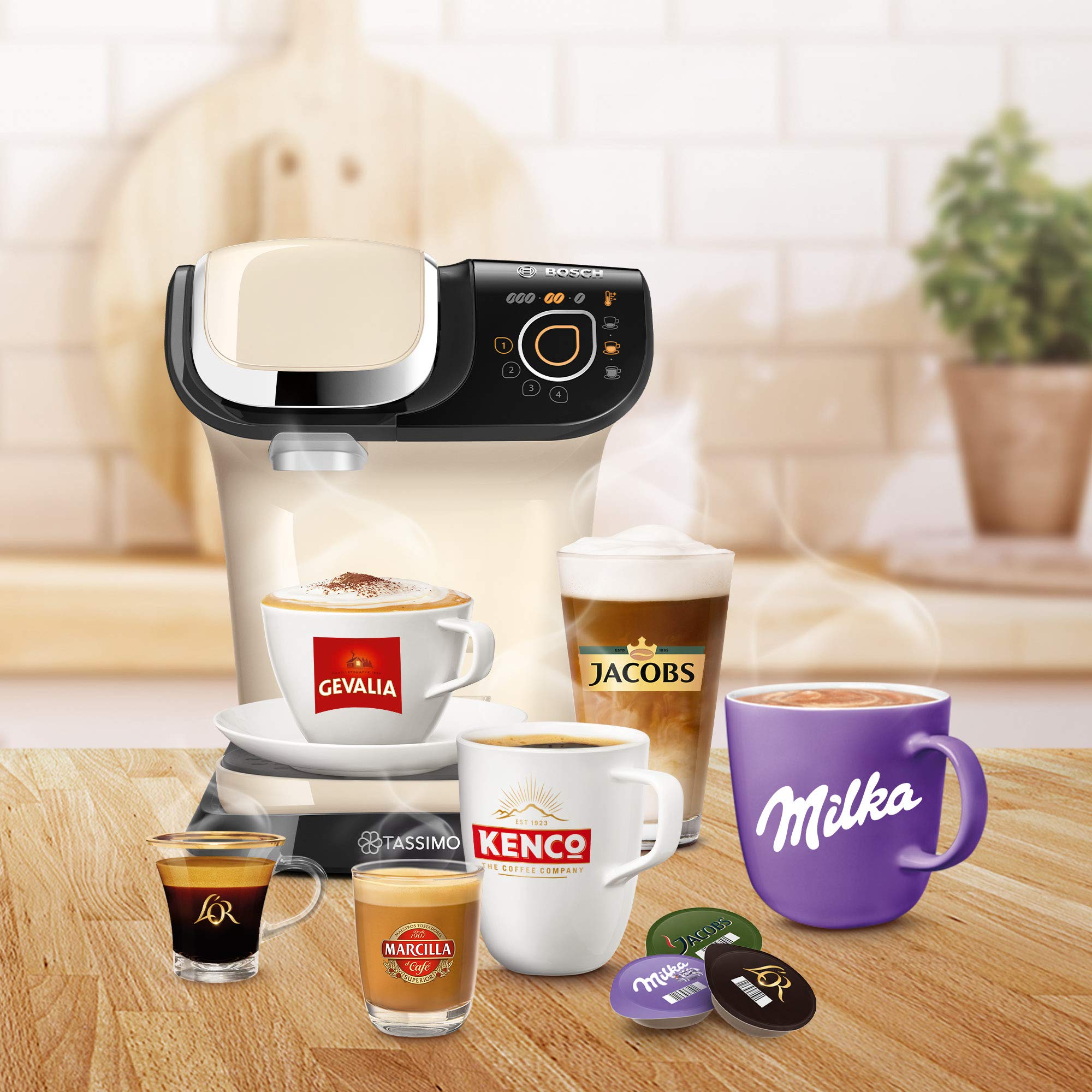 Tassimo My Way 2 TAS6507 Cafetière à capsules avec filtre à eau, 1500 W, 1,3 l, crème