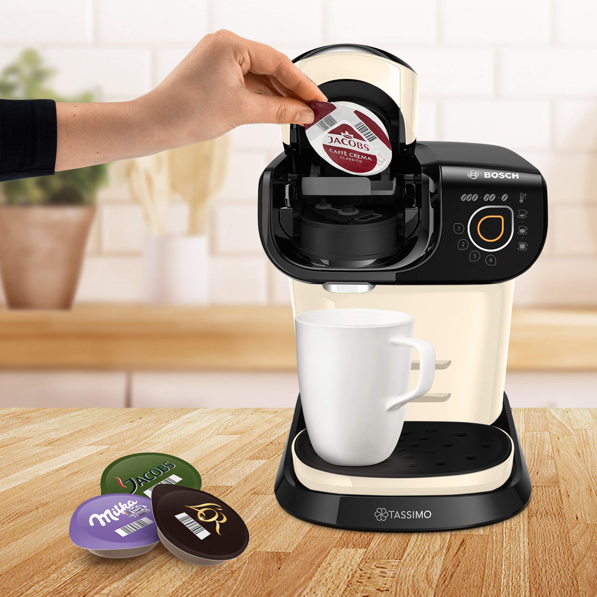 Tassimo My Way 2 TAS6507 Cafetière à capsules avec filtre à eau, 1500 W, 1,3 l, crème